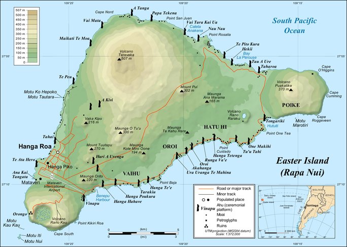 Karte von Rapa Nui (Osterinsel, Isla de Pascua) ⇒ Klicken lädt Version in voller Auflösung