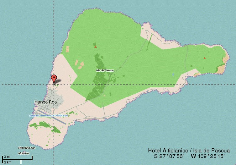 Lage des Hotels Altiplanico / Rapa Nui - Finsternis-Beobachtungsplatz